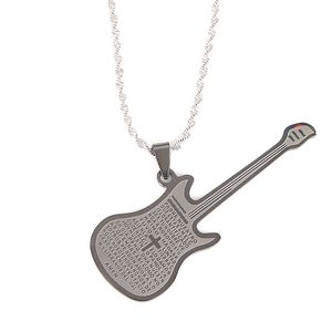 Jésus religieux couleur noire Bible guitare pendentif colliers en acier inoxydable Instruments de musique bijoux pour filles femmes