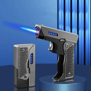 Pistolet briquet à Jet sans gaz, pistolet en métal créatif pliable électrique Plasma Butane flamme coupe-vent Rechargeable Usb double Arc