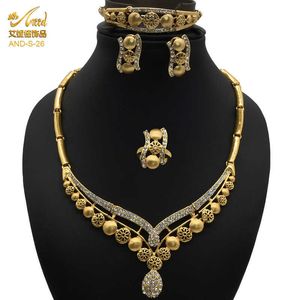 Ensemble de bijoux boucle d'oreille bague de mariage ensemble bijoux africains Bracelet ensemble turc pour femmes Designer 24k or gros pendentif cadeau H1022