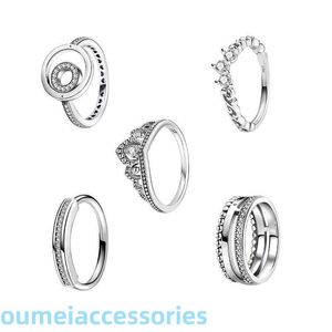 Bijoux Designer Pandoraring Dora's Band Rings Yellover 925 Argent Femme Perle Couronne Bague Petit Unique Simple et Polyvalent Fin Cadeau