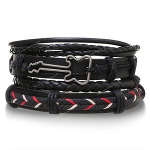 Fashion Nouveau 4 PCS / Set Guitar Cross Leaf Charm Weave Leather Men Bracelets for Women Homme Femme Bijoux masculin en gros de la mode de mode