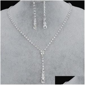 Joyería Bling Crystal Conjunto nupcial Sier Plateado Collar Pendientes de diamantes Conjuntos de joyería de boda Novia Damas de honor Accesorios Drop Del Dh53Z