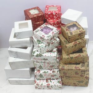 Cajas de joyería 10 piezas Caja de regalos de varios tamaños con ventana Paquete de envoltura de papel kraft estilo marmoleado para suministros de fiesta de joyería 231019