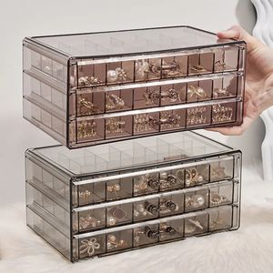 Cajas de joyería 72 rejillas 3 capas Caja de almacenamiento transparente Caja de uñas de arte plástico Anillos Pendientes Organizador Contenedor de cuentas 231117
