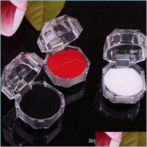 Cajas de joyería Acrílico Crystal Clear Ring Box Transparente Negro Blanco Red Stud Pendiente Caja de joyería Cajas de regalo Empaquetado Drop Deliver Dhga4