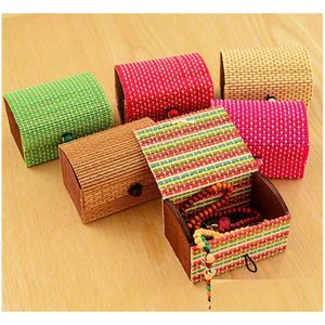 Cajas de joyería Almacenamiento de madera de bambú Estuche de alta capacidad Caja linda Organizador para collar Anillo Pendiente Entrega de entrega Embalaje D Dhgarden Dhsjn