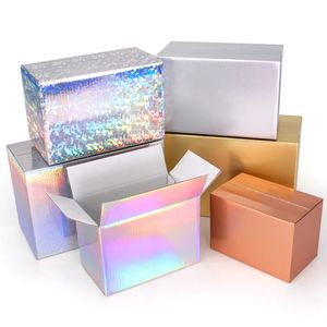 Cajas de joyería Caja de regalo de color oro plata láser papel corrugado almacenamiento de joyas cartón pequeño admite tamaño personalizado e impreso 231115