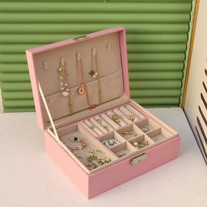 Cajas de joyería Caja de almacenamiento de doble capa Soporte de viaje portátil Organizador Anillo Collar Joyería Exhibición de joyería 231117