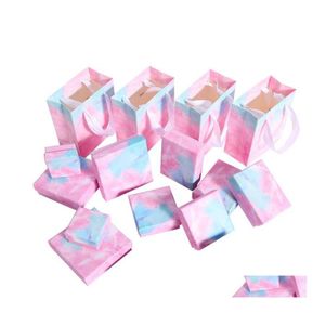 Boîtes à bijoux Fashion Marble Print Diy Handmade Box Gradient Cloud Gift Packaging Paper Case Small Fresh Necklace Boucles d'oreilles Set Packa Ot3Kt