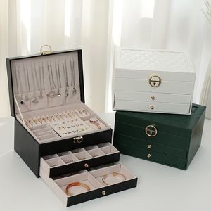 Cajas de joyería Caja de almacenamiento grande Organizador de múltiples capas para collar Pendiente Joyería de cuero Pantalla de embalaje 230920