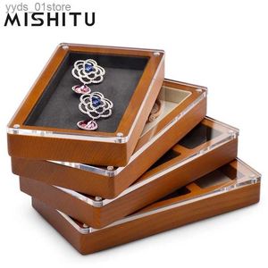 Boîtes à bijoux MISHITU vitrine de bijoux en bois massif anneau pendentif organisateur étui collier présentoir avec microfibre bijoux boîte de rangement L240323