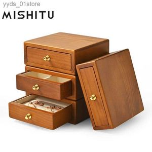 Boîtes à bijoux MISHITU étui à bijoux en bois massif pour bague boucles d'oreilles collier Rectangle boîte à bijoux affichage 13*12*4.8 CM L240323