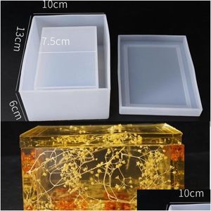 Cajas de joyería Transparente Sile Mod Flor seca Resina Artesanía decorativa DIY Almacenamiento Caja de tejido Molde Moldes epoxi para T200917 Drop Delive Dhsva