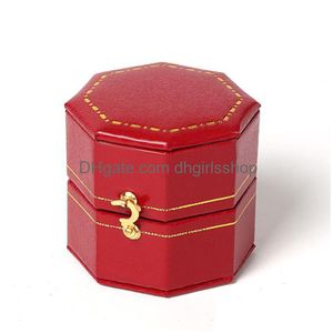 Cajas de joyería Caja de anillo de contraste de ajuste de oro octogonal rojo vintage para niña Accesorios de mujer Presentación de embalaje de entrega directa Dhfoz