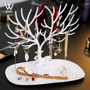 Boîtes à bijoux WE Noir Blanc Rose Rose Rouge Cerf Boucles D'oreilles Collier Anneau Pendentif Bracelet Boîtes À Bijoux Présentoir Plateau Arbre De Stockage bijoux 230310