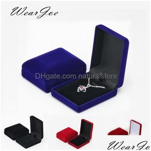 Cajas de joyería Venta al por mayor Colgante Collar Cadena Paquete de almacenamiento Caja de regalo Suave Negro Azul / Rojo / Veet Ataúd Pendientes largos Organizador Drop Ot90R