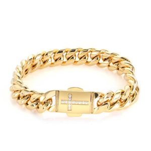 Bijoux bracelets 12mm Chaîne cubaine en acier inoxydable Miami micro-set fermoir à ressort en zircon avec diamant CZ Lover Gold Silver Fashion Chaîne de luxe