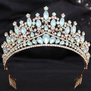 Jewelry diezi New Luxury Opal Crystal Tiara for Women Wedding Birthday Party Robe Gift Elegant Queen Bridal Bride Crown Accessoires