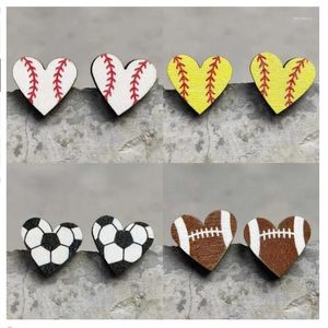 Bijoux boucle d'oreille boucles d'oreilles Mini coeur forme bois Baseball Softball Football sport pour femmes jeu de balle bijoux en gros