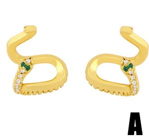 Boucles d'oreilles bijoux zirconia serpent doré couleur cz CZ Clips d'oreille sans boucles d'oreilles percées pour femmes bijoux A34H