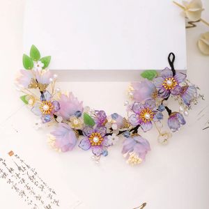 Bijoux Forseven Handmade Femmes Purple Transparent Flower Band Perle Hair Band Band Claid Hair Bijoux Accessoires JL