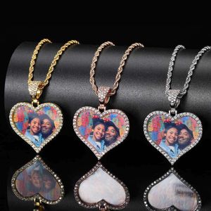 Bijoux Hip Hop amour Photo pendentif pour hommes et femmes Couples en forme de coeur cadre Photo Zircon collier avec sens de haute qualité