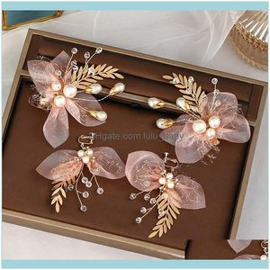 Joyería Jewelrypcs Big Pearl Hairgrips Pink Ribbon Hair Clips Pins Pendientes Set Tiaras Vines Wedding Aessories Nupcial Headbands Barrettes