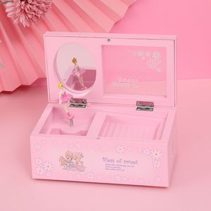 Caja de música de joyería clásica bailarina giratoria bailarina piano rosa mecanismo de relojería de plástico niñas manivela mecanismo de música regalo de Navidad Y211229