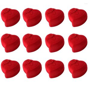 Pochettes à bijoux 12 pièces boîtes de flocage en forme de coeur boîte-cadeau de mariage grand anneau rouge coeur
