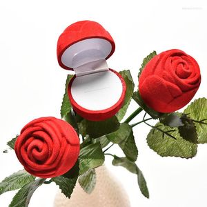 Bolsas de joyería, 1 pieza, caja de anillo de flor rosa roja romántica, pendientes, regalo para compromiso, decoración de boda, suministros de decoración para el Día de San Valentín