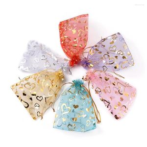 Bolsas de joyería 1 Juego de bolsas de Organza con estampado de corazón embalaje regalo de boda Favor decoración de fiesta de colores mezclados dibujable