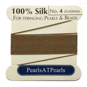 Pochettes à bijoux 2M de Long, 0.6mm de diamètre, cordon de perles en soie naturelle Beige avec aiguille attachée