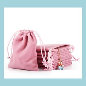 Bolsas de joyería Bolsas Veet Dstring Cord Regalo Rosa Hielo Gris A prueba de polvo Almacenamiento de cosméticos Artesanía Bolsas de embalaje para boutique al por menor Dhksb