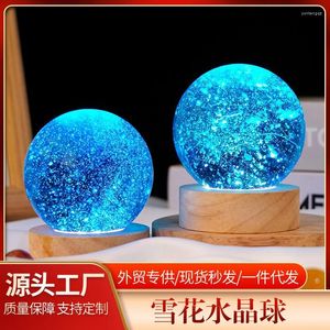 Bolsas de joyería Copo de nieve azul Adornos de luz nocturna de cristal Decoración navideña Luces Regalo Bola de esfera de cristal