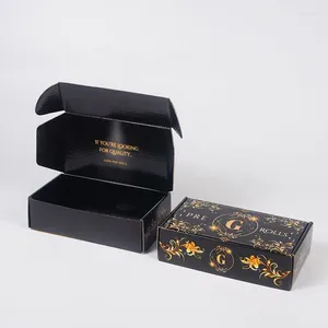 Bolsas de joyería Caja de correo personalizada Cajas de envío de cartón corrugado con flauta E de embalaje de papel negro