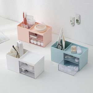 Pochettes à bijoux Boîte de rangement de bureau à double tiroir Compartiment en plastique cosmétique