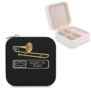 Pochettes à bijoux Trombone drôle Slide To Play Tromboniste - Music Brass Player Gift Storage Box Portable Pu Leather Organizer