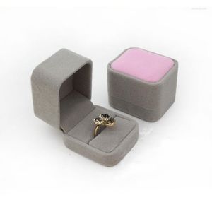 Pochettes à bijoux en flanelle contrastée gris rose, boîte de rangement pour boucles d'oreilles, pendentif, bague, collier et emballage, vente en gros