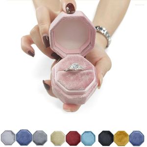 Pochettes à bijoux Octogone Velvet Box Muti Color Three Slots Double Ring Storage Cases Affichage de mariage pour femme Cadeau Boucles d'oreilles Paquet