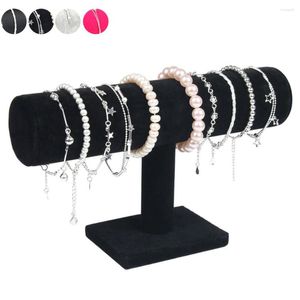 Pochettes à bijoux portables en velours/cuir PU, présentoir de bracelets et de colliers, organisateur de montre, support t-bar SEC88
