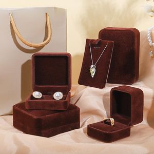 Pochettes à bijoux qualité marron velours Bracelet boîte cadeau de mariage stockage emballage pour collier bague boucles d'oreilles bijoux organisateur étui