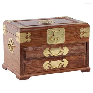 Pochettes à bijoux boîte multicouche en palissandre avec serrure en bois massif Antique Imitation Style chinois mariage main stockage