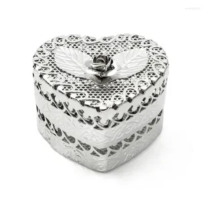 Bolsas de joyas Caja de baratijas en forma de corazón de plata figuras de flores de rosas huecas cajas de cajas para niñas mujeres