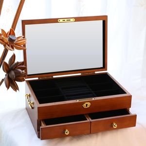 Bolsas de joyería Caja de madera maciza con cerradura Personalización de madera Retro Gran capacidad Almacenamiento de franela diario