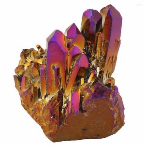Pochettes à bijoux TUMBEELLUWA violet or Aura titane enduit cristal naturel Quartz grappe Drusy géode spécimen décor