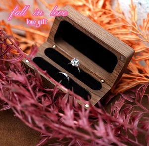 Pochettes à bijoux boîte à bagues en bois de noyer pour 2 anneaux mince Double support de rangement Village mariage porteur décoratif avec couvercle