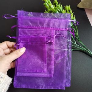 Pochettes à bijoux en gros sac à cordon violet foncé sacs d'emballage cadeau fournitures de fête d'anniversaire de mariage de Noël petite pochette en Organza