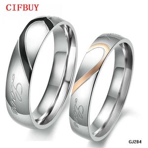 JEWELRY rings Box Real Love 316L Stainless Steel half Heart Couple ring for Wedding Engagement promise ring2949