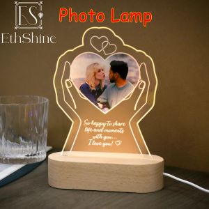 Bijoux Romantique Amour Acrylique Lampe LED Personnalisé Photo Texte 3D Veilleuse pour Enfants Couples Cadeau Commémoratif Cadeaux De Noël