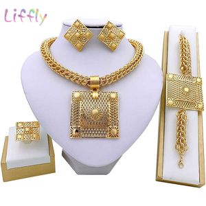 Jewelry Sets Luxury designer Bracelet Liffly Dubai Gold for Women Big Necklace African Beads Set Nigerian Bridal Wedding Costume